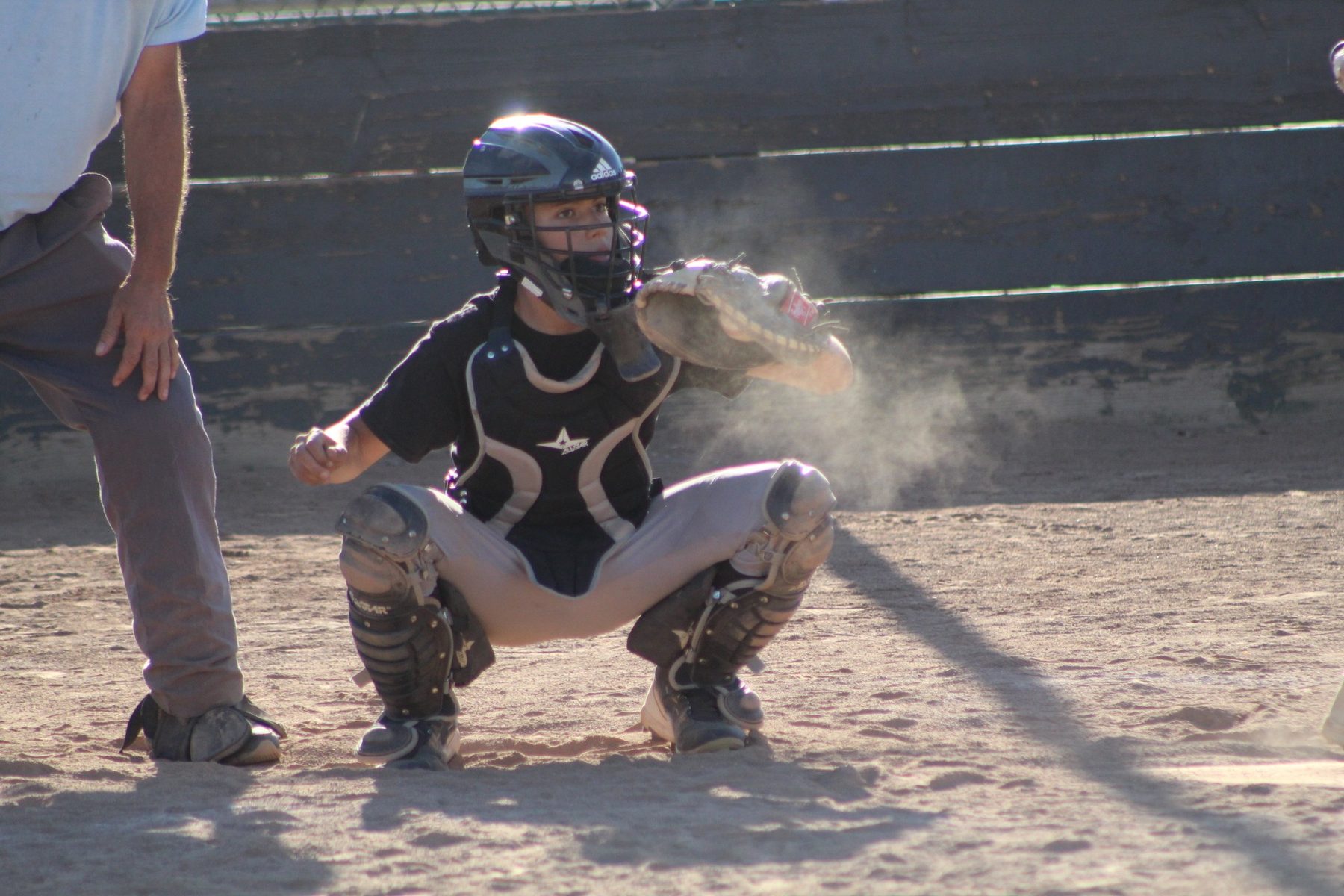 Luke Sevilla set in a catcher stance