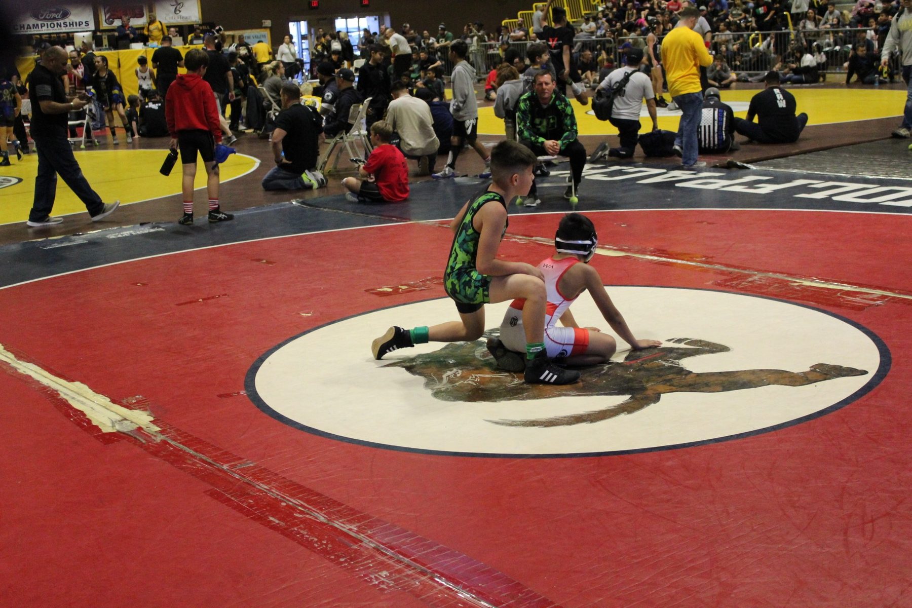Luke Sevilla wrestling during a tournament match